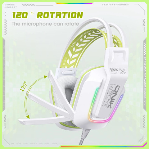 Onikuma X13 Vezetékes Gamer Fejhallgató RGB világítással - Fehér