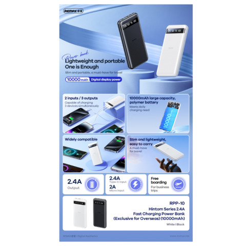 Remax Hintom Series RPP-10 Gyorstöltő Powerbank 10000mAh - Fehér