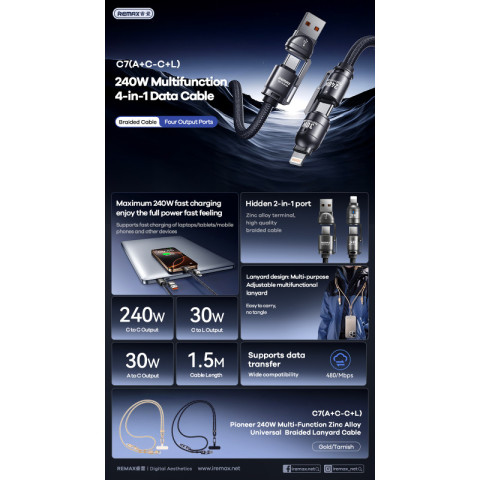 Remax Vanguard 4 in 1 gyorstöltő kábel