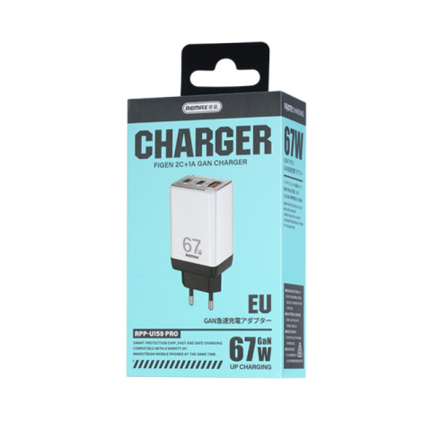 Remax Figen Utazó Gyorstöltő USB-A+USB-C GaN Adapter - 67W