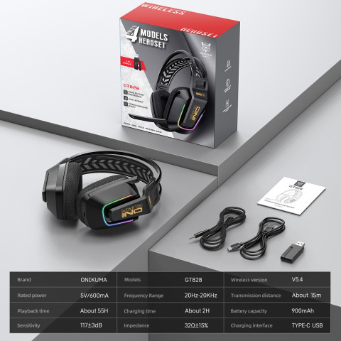 Onikuma GT828 4-Mode Vezeték Nélküli Gamer Headset