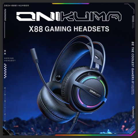 Onikuma X88 Vezetékes Gamer Fejhallgató RGB világítással - Fekete