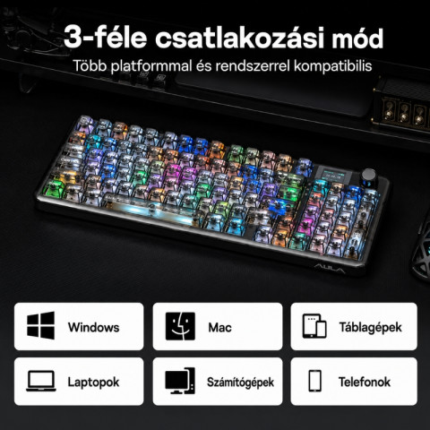 AULA NB98 Vezeték Nélküli Mechanikus Gamer Billentyűzet - Átlátszó