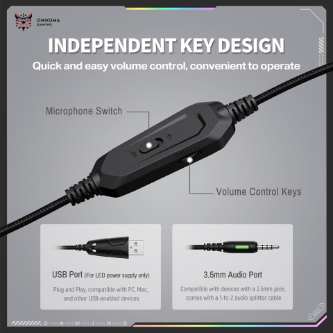 Onikuma X91 RGB Gaming Fejhallgató - Fekete