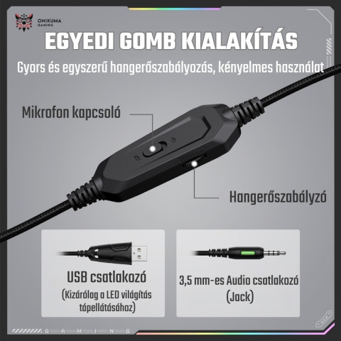 Onikuma X91 RGB Gaming Fejhallgató - Fekete