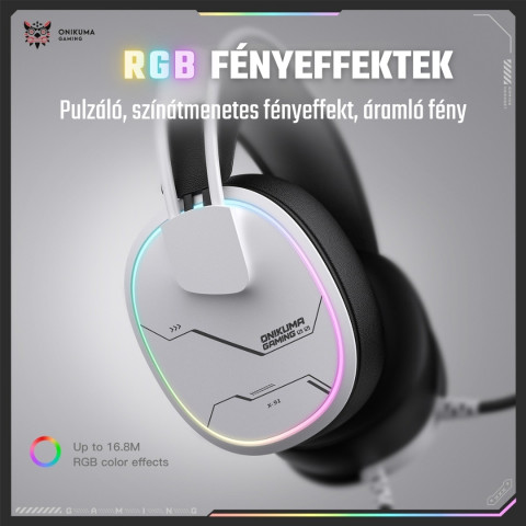 Onikuma X91 RGB Gaming Fejhallgató - Fehér