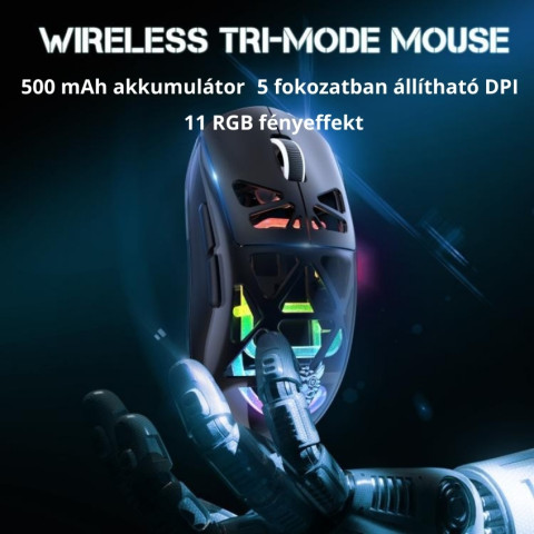 Onikuma CW930 Tri-Mode Vezeték Nélküli Gamer Egér - Fekete