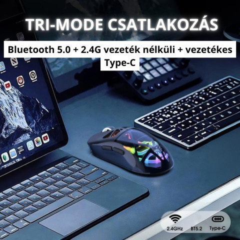 Onikuma CW930 Tri-Mode Vezeték Nélküli Gamer Egér - Fekete