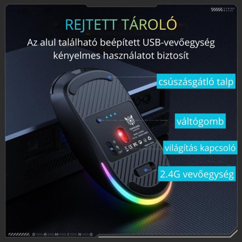 Onikuma CW935 Tri-Mode Vezeték Nélküli Gamer Egér - Fekete