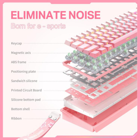 Onikuma G69 Magnetic Switch Gamer Billentyűzet - Pink