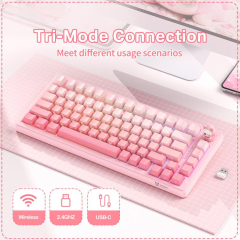 Onikuma MT707 Tri-Mode Vezeték Nélküli Mechanikus Gamer Billentyűzet - Pink
