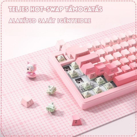 Onikuma MT707 Tri-Mode Vezeték Nélküli Mechanikus Gamer Billentyűzet - Pink