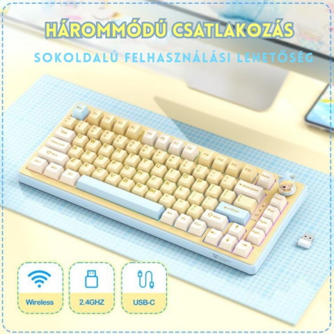 Onikuma MT707 Tri-Mode Vezeték Nélküli Mechanikus Gamer Billentyűzet - Sárga