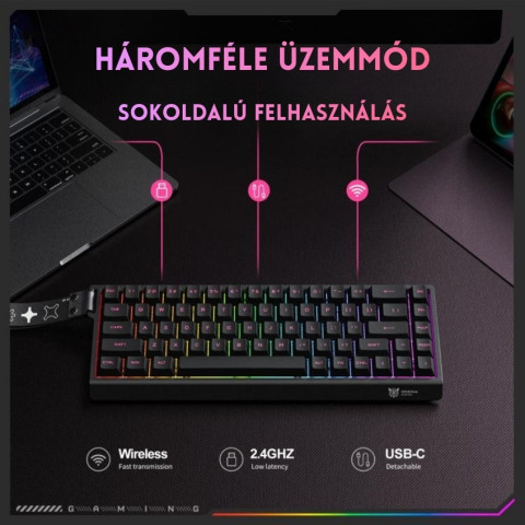 Onikuma MT603 Tri-Mode Vezeték Nélküli Magnetic Switch Mechanikus Gamer Billentyűzet