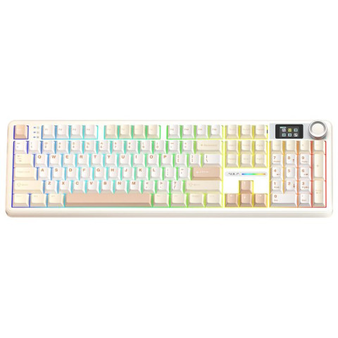 AULA F108 PRO Tri-Mode Vezeték Nélküli Mechanikus Gamer Billentyűzet - Sárga-Fehér