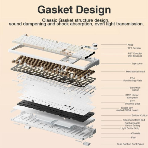 AULA F108 PRO Tri-Mode Vezeték Nélküli Mechanikus Gamer Billentyűzet - Sárga-Fehér