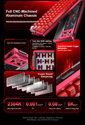 AULA AG60 PRO eSport Magnetic Switch Mechanikus Gamer Billentyűzet - Piros