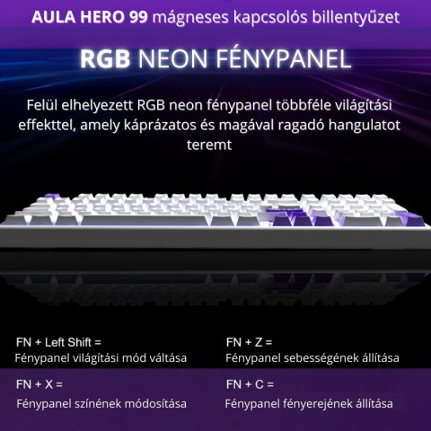 AULA HERO99 Magnetic Switch Mechanikus Gamer Billentyűzet - Fehér