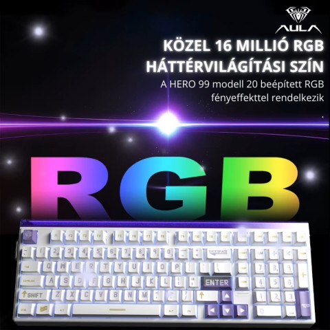 AULA HERO99 Magnetic Switch Mechanikus Gamer Billentyűzet - Fehér