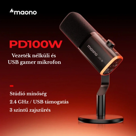 MAONO PD100W Vezeték Nélküli Streamer Mikrofon RGB