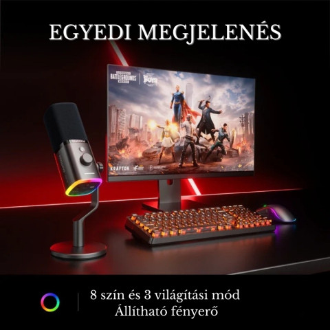 MAONO PD100WS Vezeték Nélküli Streamer Mikrofon RGB + Tartókar Kit- Fekete