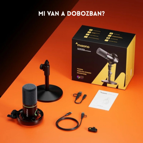 MAONO PD200W Hybrid Vezeték Nélküli Podcast Mikrofon RGB - Fekete