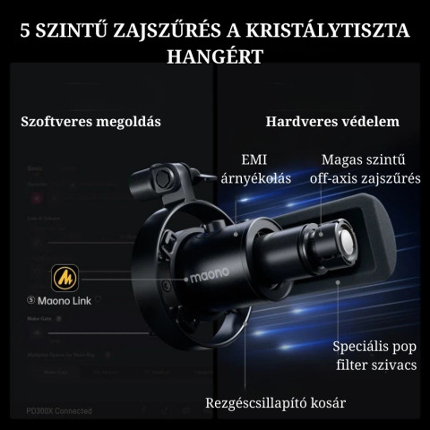 MAONO PD300X USB/XLR Dynamic Streamer/Podcast Mikrofon - Fekete