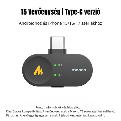 MAONO Wave T5 Csiptethető Vezeték Nélküli Zajszűrős Mikrofon Kit