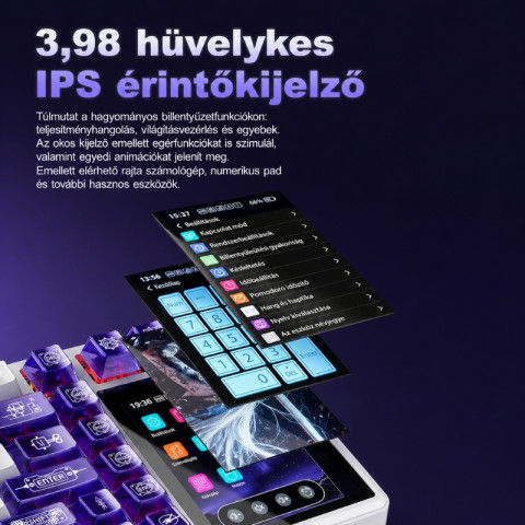 AULA L99 Tri-Mode Vezeték Nélküli Mechanikus Gamer Billentyűzet Érintőképernyővel - Fehér