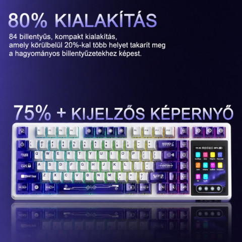 AULA L99 Tri-Mode Vezeték Nélküli Mechanikus Gamer Billentyűzet Érintőképernyővel - Fekete