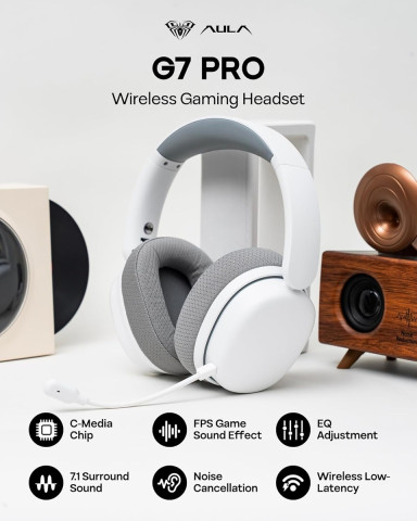 AULA G7 PRO 7.1 Tri-Mode Vezeték Nélküli Gamer Headset - Fehér