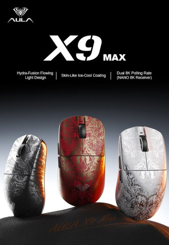 AULA X9 MAX Tri-Mode 8K Vezeték Nélküli Gamer Egér - Fekete