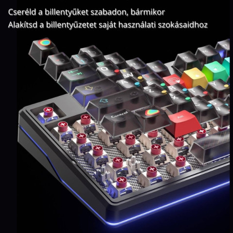 AULA F87 PRO V2 Vezeték Nélküli Mechanikus Gamer Billentyűzet - Fehér Contour