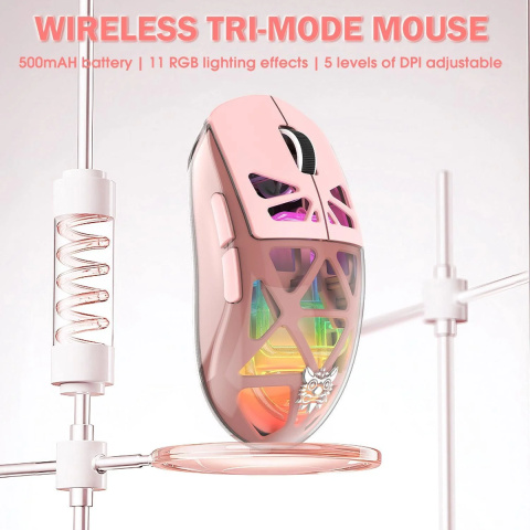 Onikuma CW930 Tri-Mode Vezeték Nélküli Gamer Egér - Pink