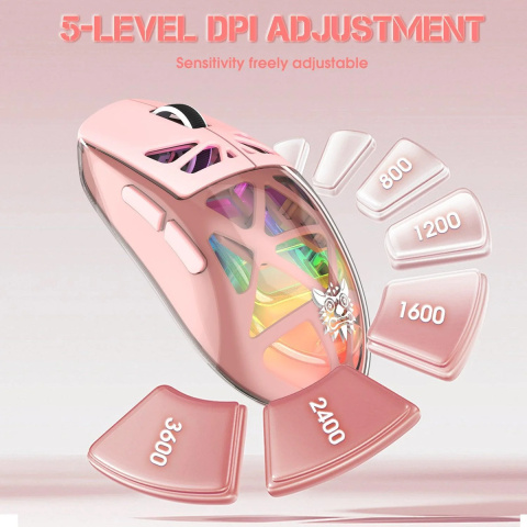 Onikuma CW930 Tri-Mode Vezeték Nélküli Gamer Egér - Pink