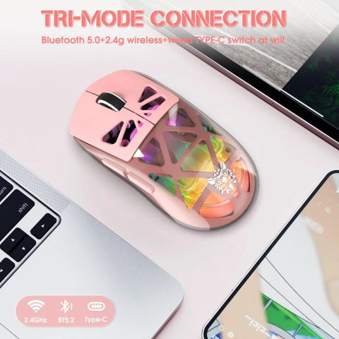Onikuma CW930 Tri-Mode Vezeték Nélküli Gamer Egér - Pink