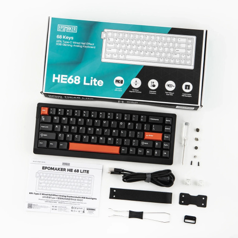 Epomaker HE68 Lite Magnetic Switch Mechanikus Gamer Billentyűzet - Fekete-Piros