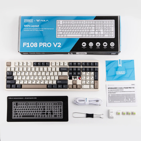 AULA F108 PRO V2 Tri-Mode Vezeték Nélküli Mechanikus Gamer Billentyűzet - Retro