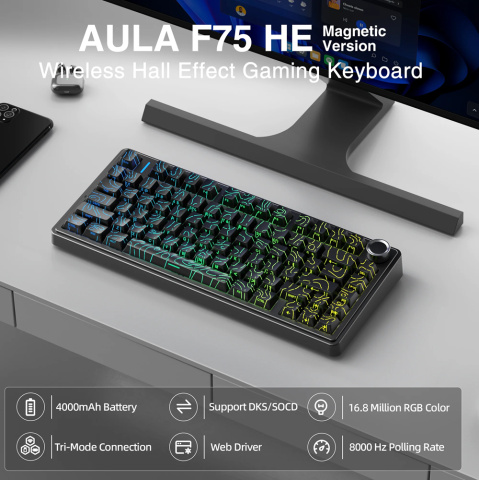 AULA F75 HE Tri-Mode Magnetic Switch Mechanikus Gamer Billentyűzet
