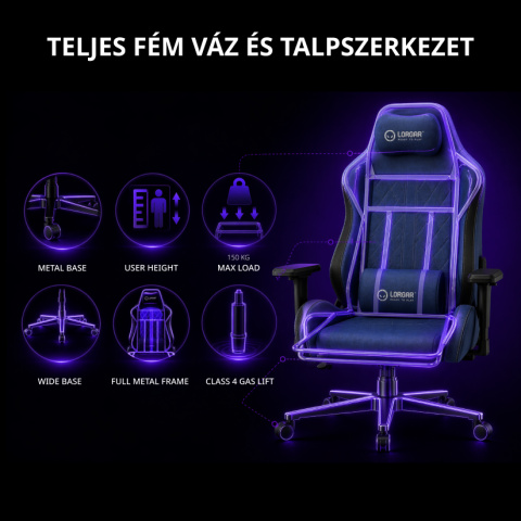 LORGAR CHA41 Gamer szék fekete-fehér