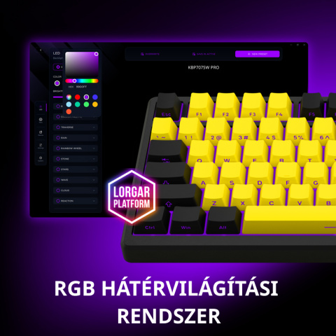 LORGAR KBP7075W Vezeték Nélküli Gamer Billentyűzet -Fehér