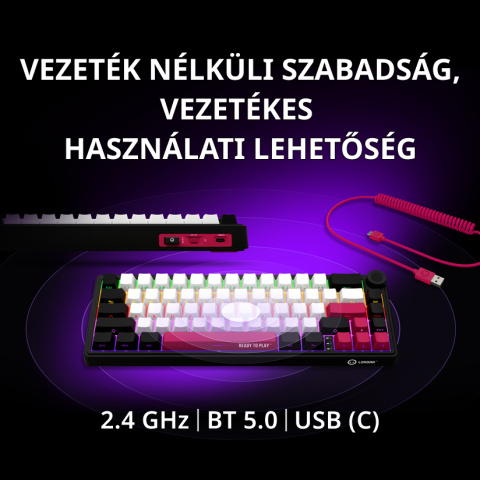 LORGAR KBP70MW, Vezetéknélküli 65% Mechanikus Gamer Pro Billentyűzet - Fehér
