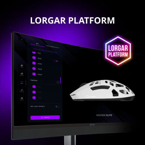 LORGAR Elite MSE90W Tri-Mode Gamer Egér - Fekete
