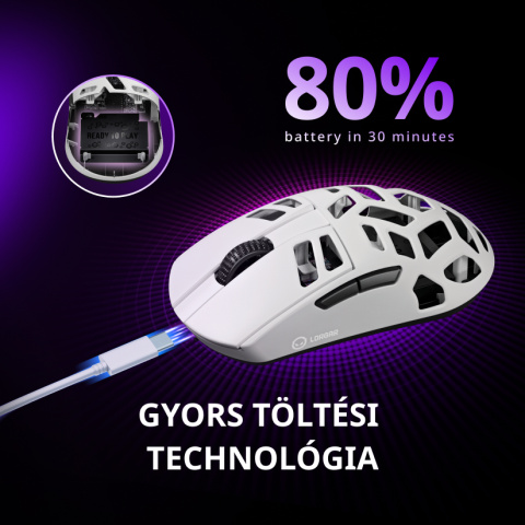 LORGAR Elite MSE90W Tri-Mode Gamer Egér - Fekete