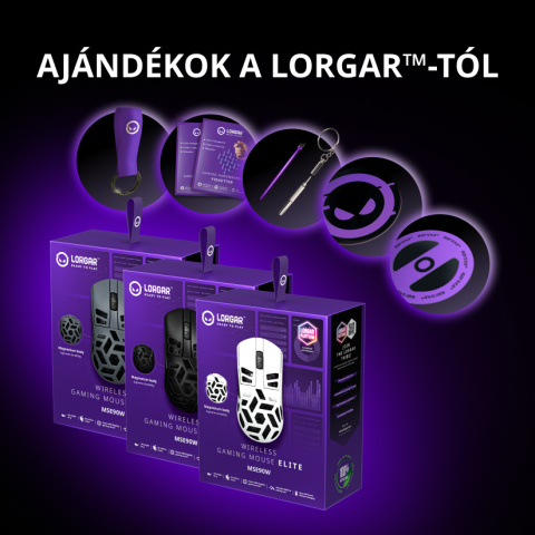 LORGAR Elite MSE90W Tri-Mode Gamer Egér - Fekete