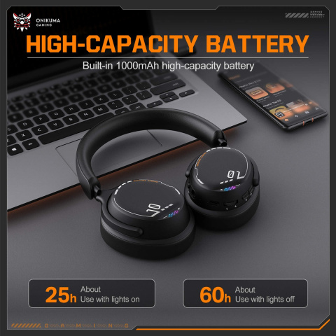 Onikuma GT886 3-Mode vezeték nélküli gamer headset, fekete