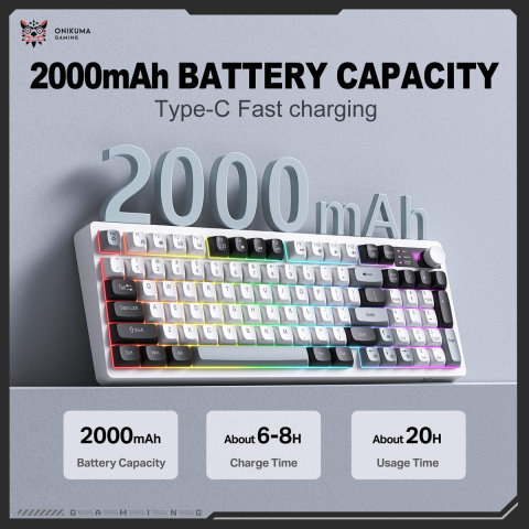 Onikuma MT902 Tri-Mode Vezeték Nélküli Gamer Billentyűzet - Fehér
