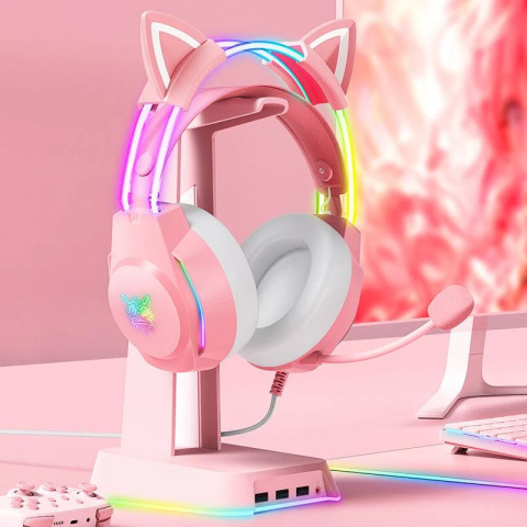 Onikuma X26 RGB cicafüles vezetékes gamer headset, pink