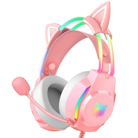 Onikuma X26 RGB cicafüles vezetékes gamer headset, pink