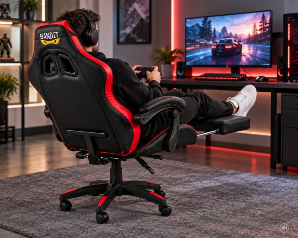 BANDIT Inferno V2 Lábtartós Gamer szék Fekete/Piros